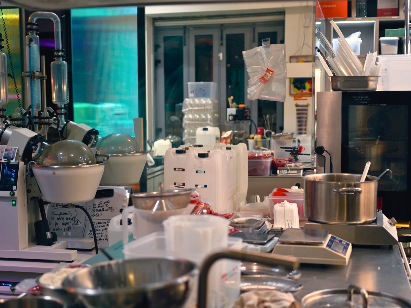 Modern mixology equipment and distillation station inside Abstract Bar in Lyon.