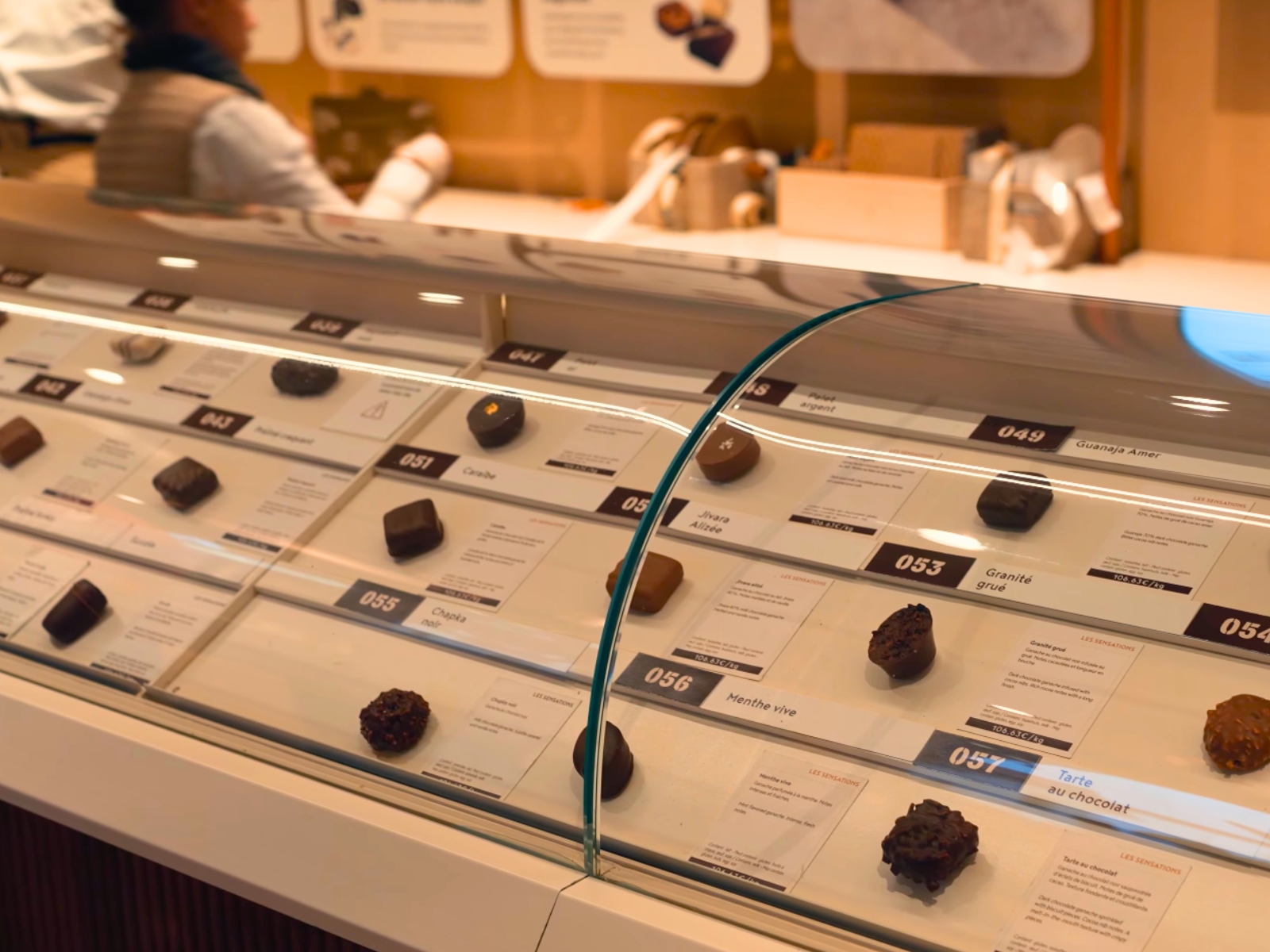 Close-up of a chocolate tasting and tempering station at Valrhona Cité du Chocolat.